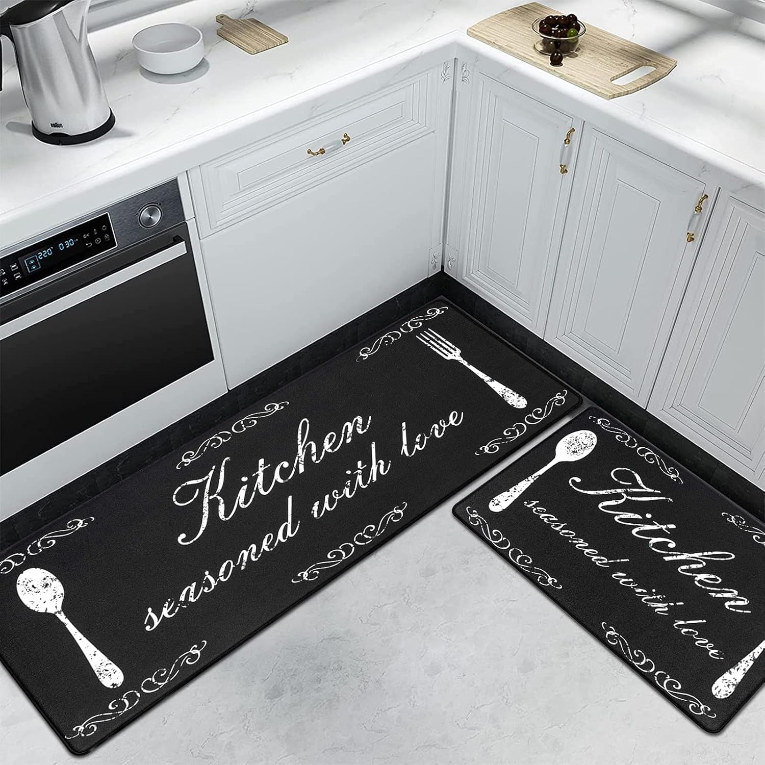 anti Fatigue Kitchen Mat Set of 2 Cushioned Kitchen Floor Mats Waterproof Kitchen Rugs Non Slip Kitchen Runner Rug Comfort Soft Standing Mat Carpets