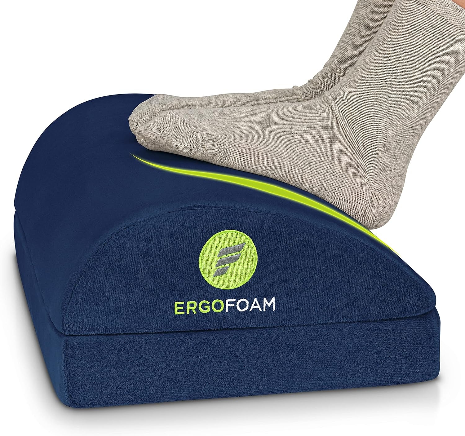 Foot Rest - Chiropractor-Endorsed Orthopedic Teardrop Design 2In1 Adjustable Premium under Desk Footrest for Lumbar, Back, Knee Pain (Navy Blue)