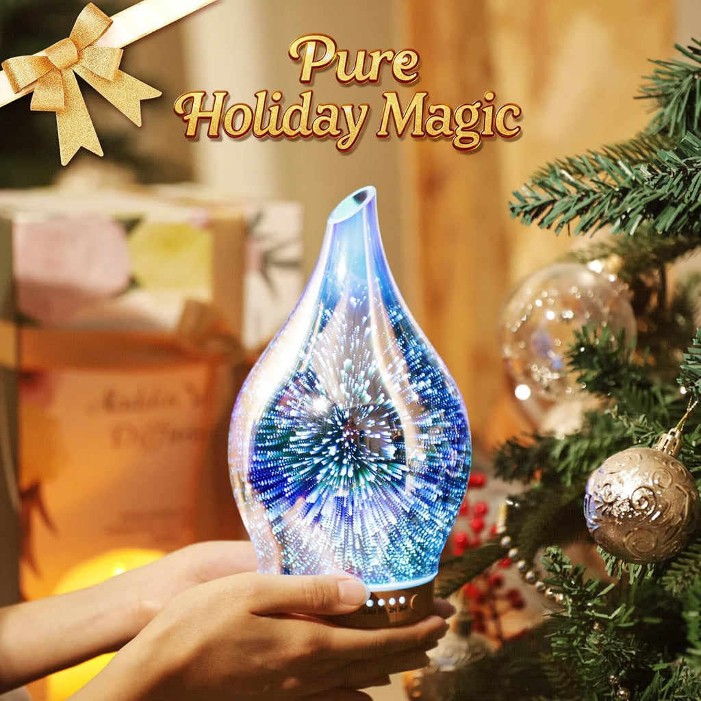 Oil Diffuser 3D Glass Aromatherapy Ultrasonic Humidifier, Air Refresh Auto Shut-Off, Timer Setting, BPA Free for Home Hotel Yoga Leisure SPA Gift 150Ml Last 6H