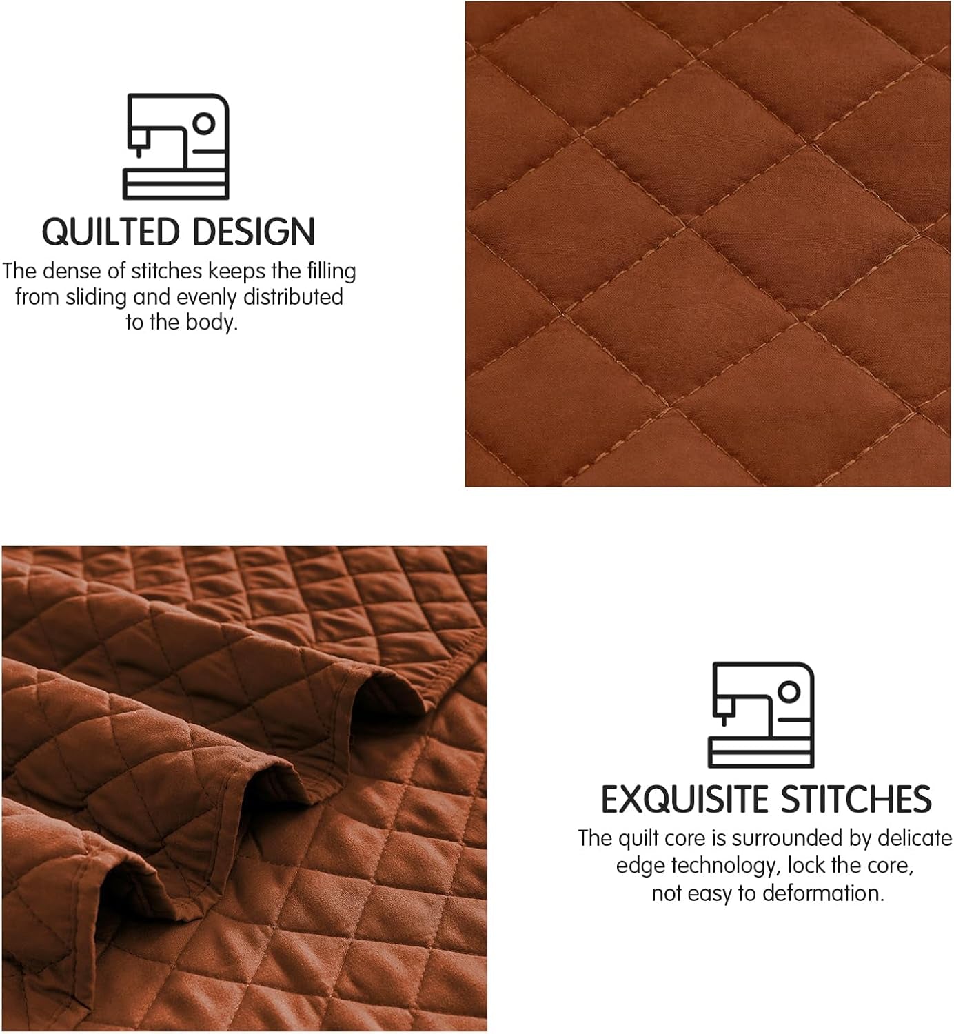 Quilt Set King Brunt Orange, Lightweight Comforter Bedspread Soft Reversible Coverlet King Size for All Season 3Pcs Rust Diamond Quilted Bedding Sets Bed Cover (1 Quilt 2 Pillow Shams)
